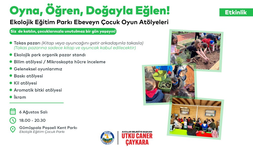 Oyna, Öğren, Doğayla Eğlen! Ekolojik Eğitim Parkı Ebeveyn Çocuk Atölyeleri (Etkinlik)